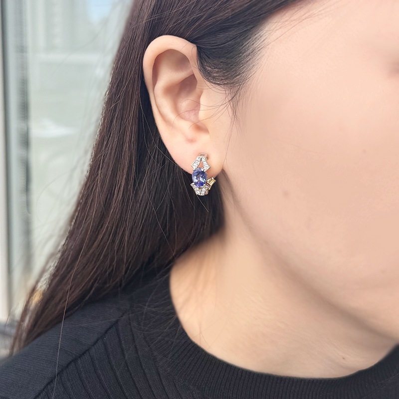 PT950/K18YG タンザナイト ダイヤ ピアリング TA 約3.00ct D 約0.26ct