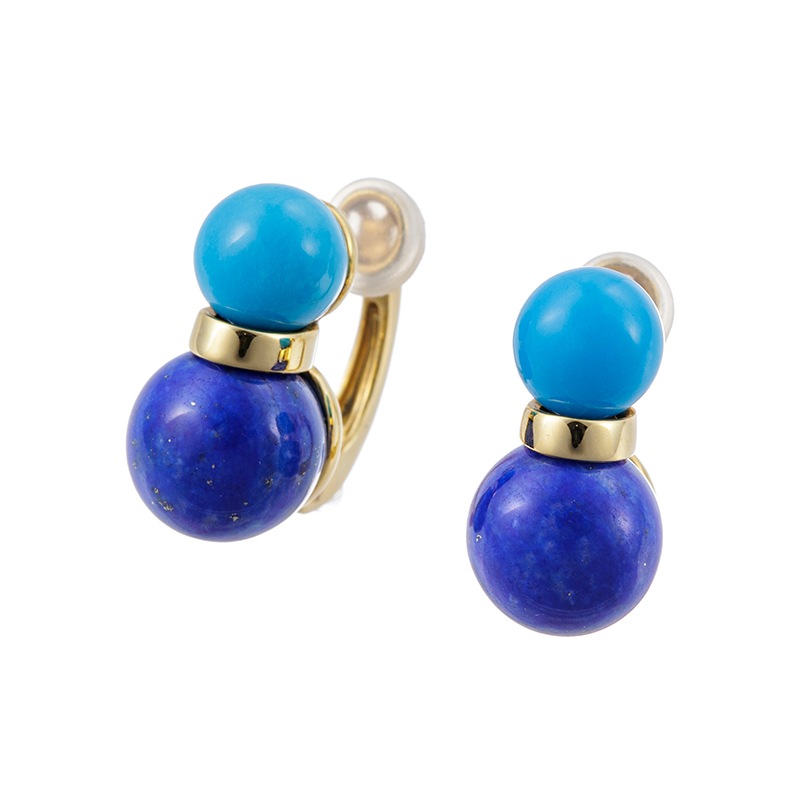 K18YG ターコイズ ラピスラズリ スノーマン フェザータッチイヤリング