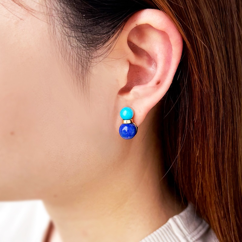 K18YG ターコイズ ラピスラズリ スノーマン フェザータッチイヤリング