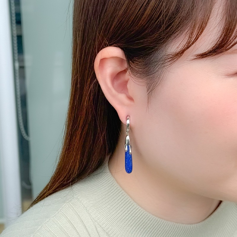 パラジウムシルバー950 ラピスラズリ フェザータッチイヤリング LA 約 