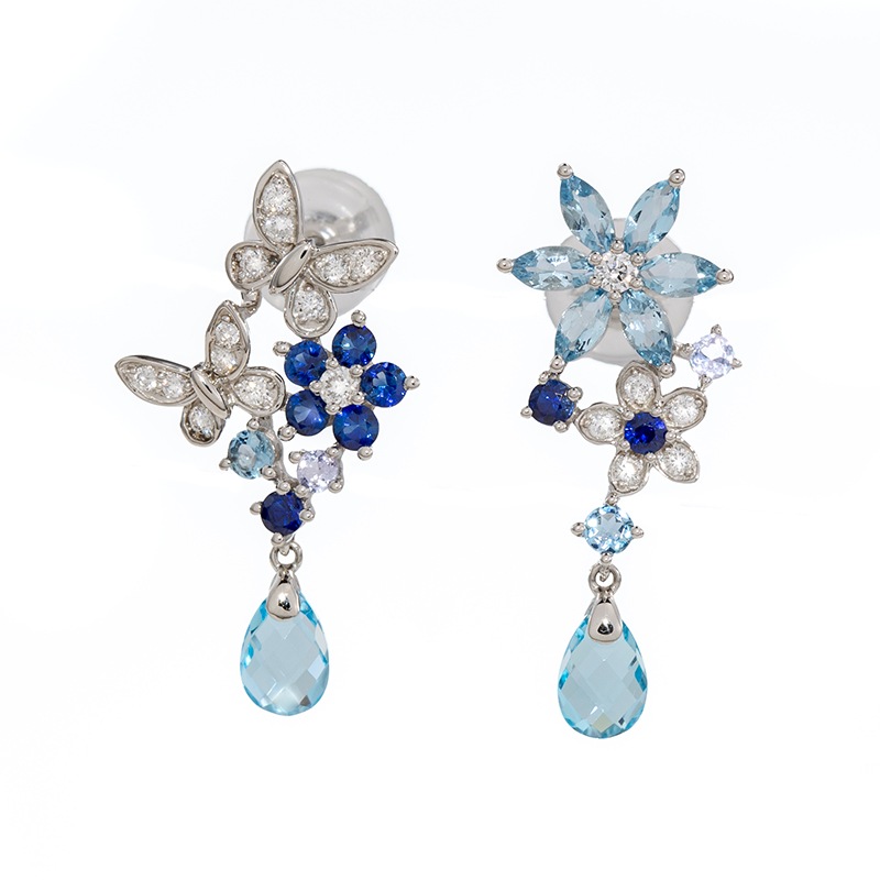 PT950 アクアマリン サファイア ブルートパーズ タンザナイト ダイヤ フラワーガーデン ピアス AQ 約0.38ct SA 約0.27ct TA 約0.05ct D 約0.17ct