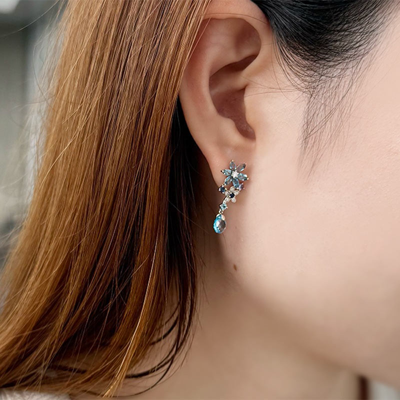 PT950 アクアマリン サファイア ブルートパーズ タンザナイト ダイヤ フラワーガーデン ピアス AQ 約0.38ct SA 約0.27ct TA 約0.05ct D 約0.17ct
