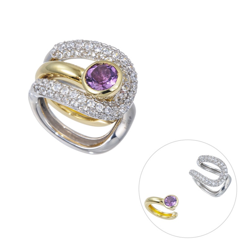 パラジウムシルバー950 天然ホワイトジルコン アメシスト ホースシュー イヤーカフ ２点セット ZI 約0.85ct AM 約0.35ct