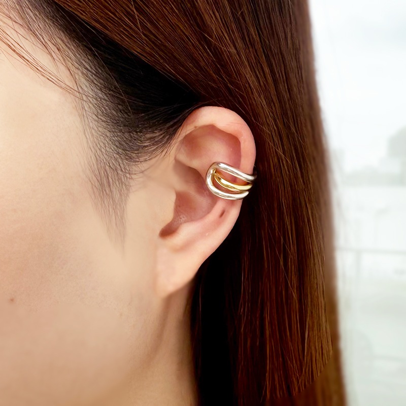 パラジウムシルバー950 天然ホワイトジルコン アメシスト ホースシュー イヤーカフ ２点セット ZI 約0.85ct AM 約0.35ct