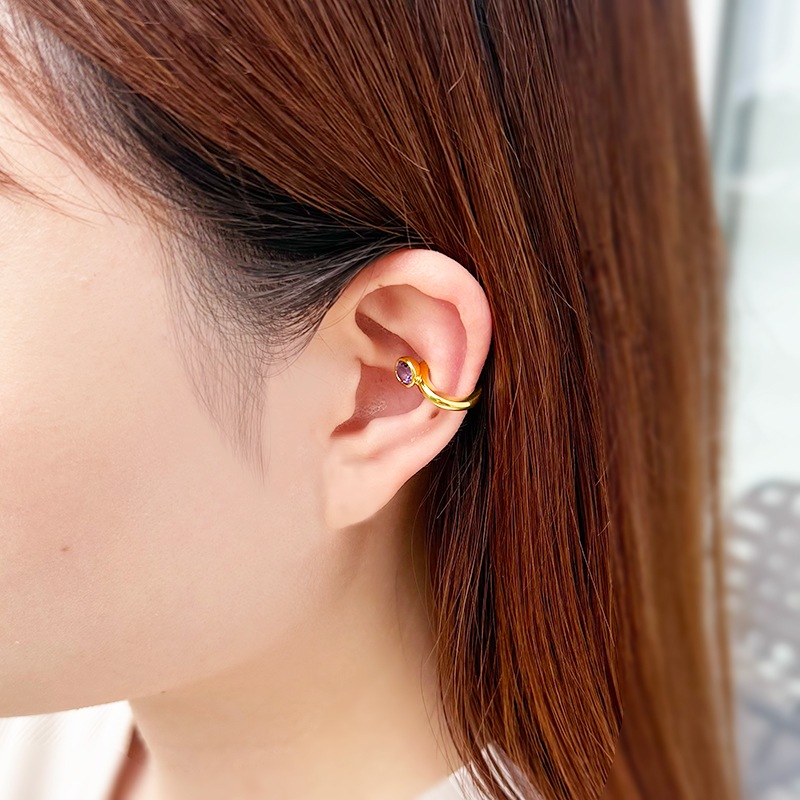 パラジウムシルバー950 天然ホワイトジルコン アメシスト ホースシュー イヤーカフ ２点セット ZI 約0.85ct AM 約0.35ct