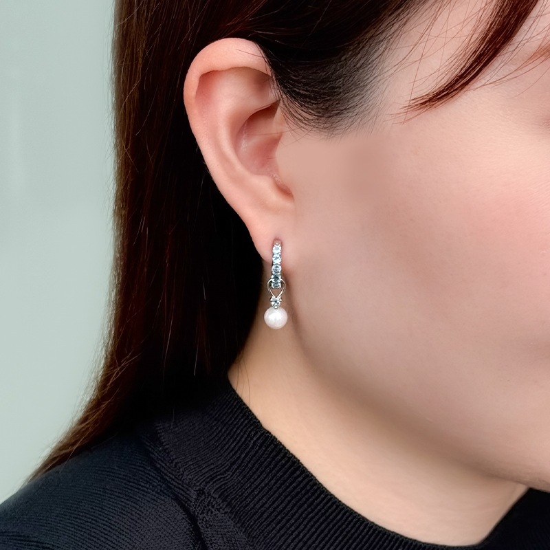 PT950 サンタマリアアフリカーナアクアマリン アコヤ真珠 ピアリング ＆ チャーム 3点セット AQ 約0.60ct AQ 約0.50ct AQ 約0.10ct P 約6.5mm