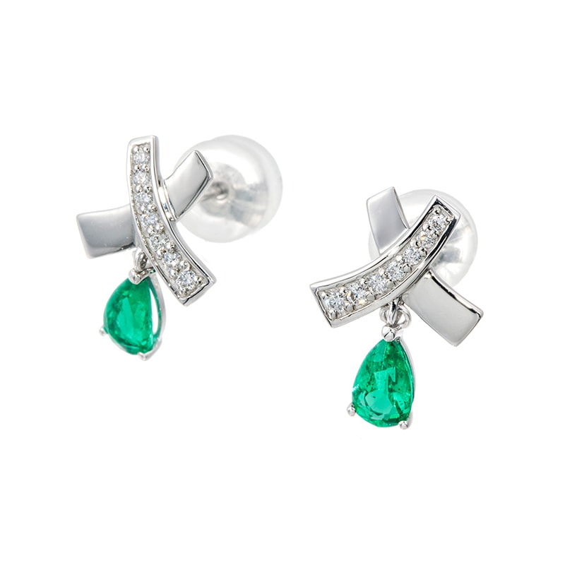 PT950 コロンビア産エメラルド ダイヤ Elena ピアス EM 約0.40ct D 約0.06ct