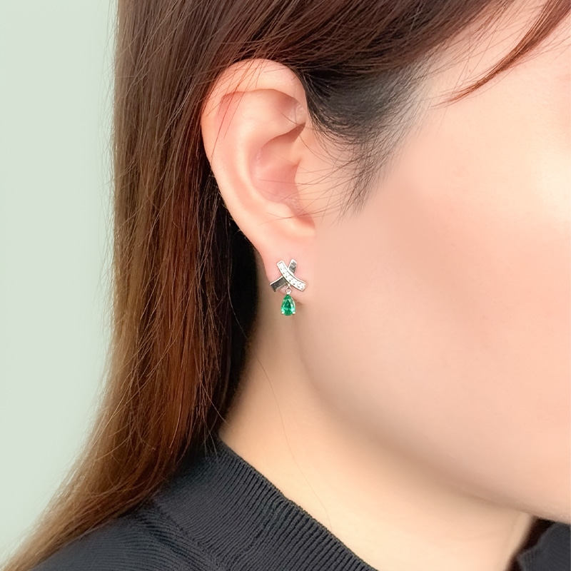 PT950 コロンビア産エメラルド ダイヤ Elena ピアス EM 約0.40ct D 約0.06ct