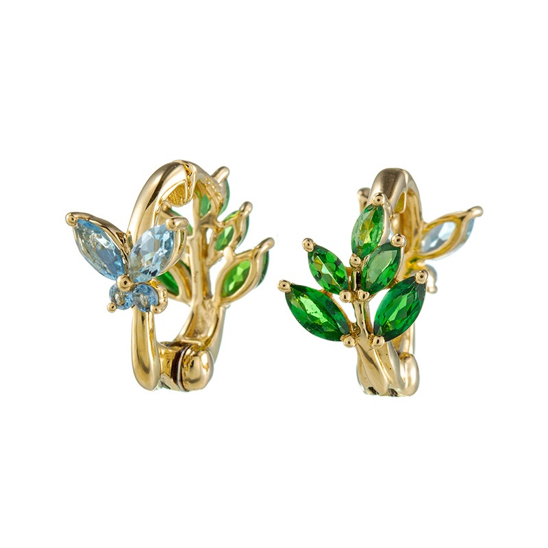 K18YG ツァボライト サンタマリアアフリカーナアクアマリン ピアリング TS 約0.80ct AQ 約0.40ct