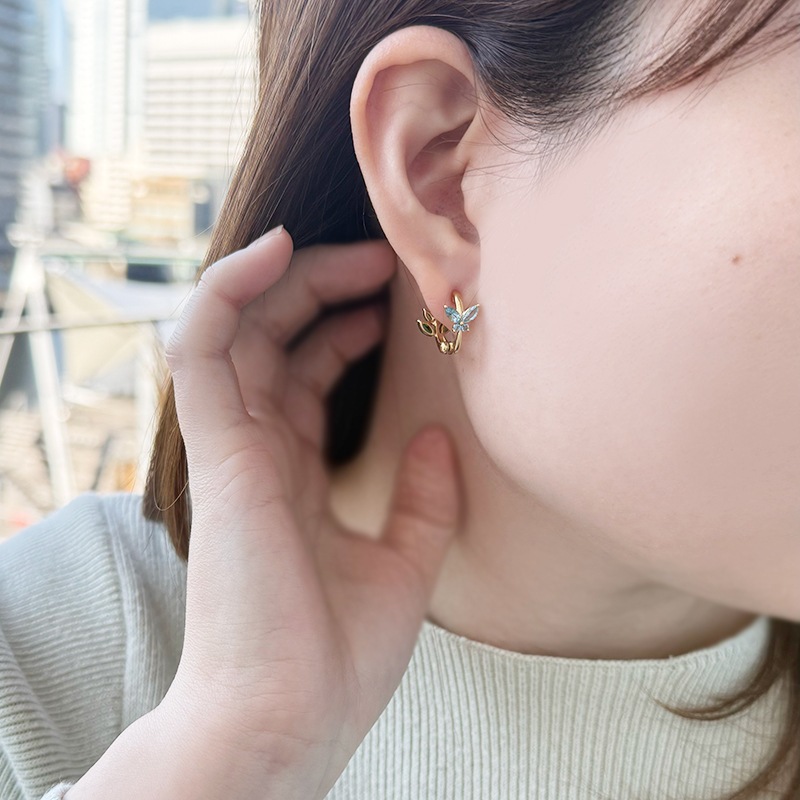 K18YG ツァボライト サンタマリアアフリカーナアクアマリン ピアリング TS 約0.80ct AQ 約0.40ct