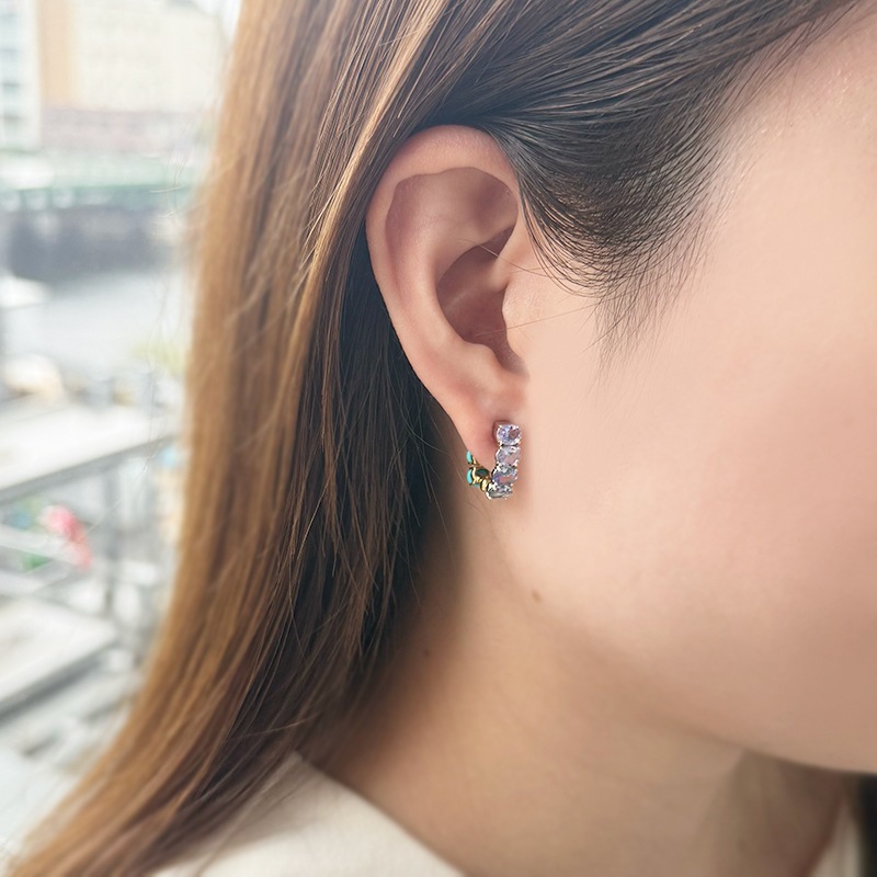 PT950/K18YG タンザナイト スリーピングビューティーターコイズ(スタビライズ) ピアリング TA 約2.00ct TQ 約2.00ct