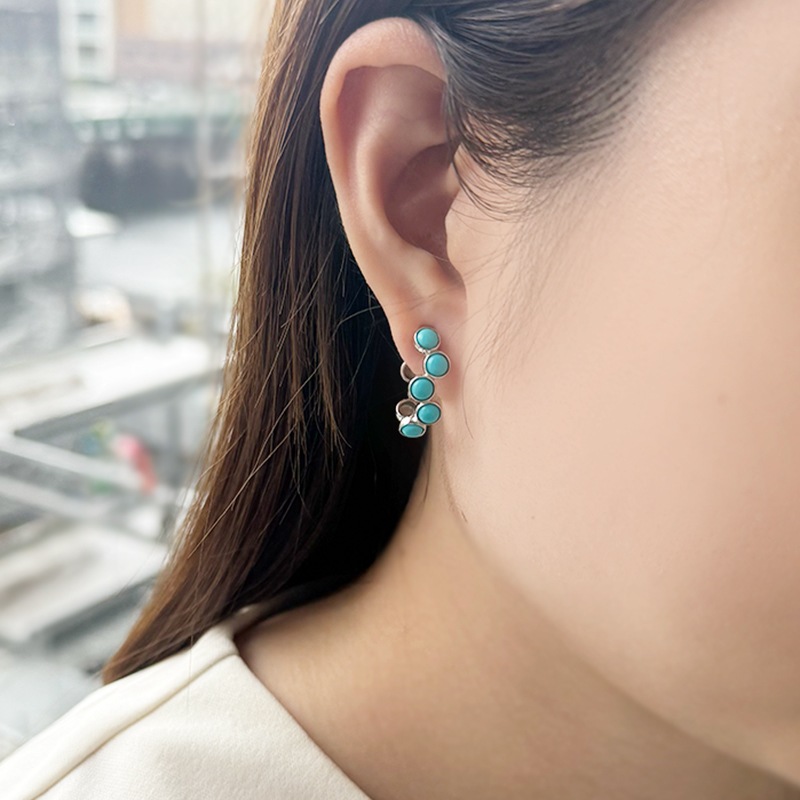 パラジウムシルバー950 スリーピングビューティーターコイズ(スタビライズ) ピアリング TQ 約2.80ct