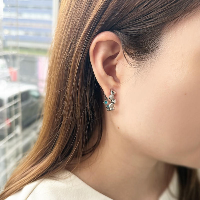 パラジウムシルバー950 スリーピングビューティーターコイズ(スタビライズ) ピアリング TQ 約2.80ct