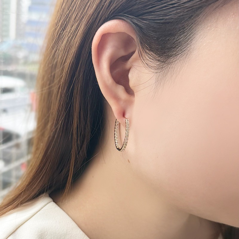 K18YG ブラウンダイヤモンド ラグジュアリーフープ ピアス BRD 約1.40ct