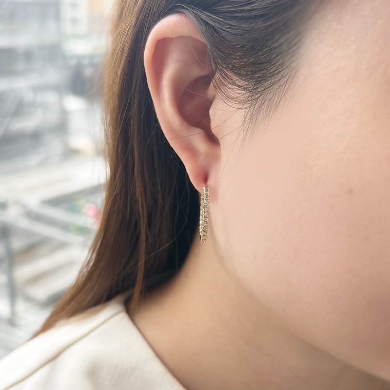 K18YG ブラウンダイヤモンド ラグジュアリーフープ ピアス BRD 約1.40ct