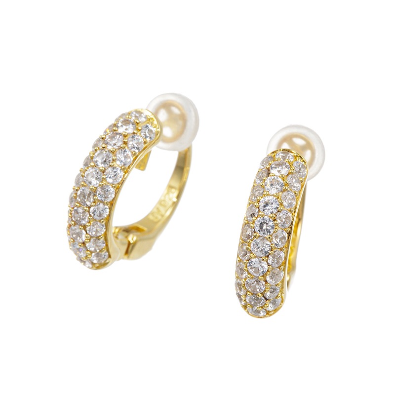 パラジウムシルバー950 天然ホワイトジルコン ワイドストレート フェザータッチイヤリング