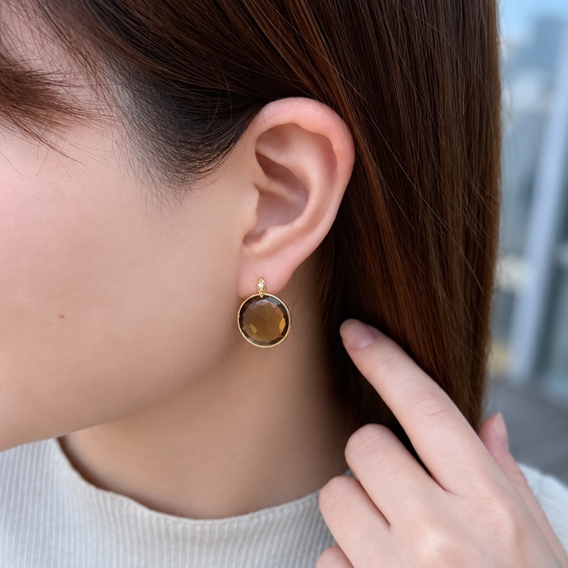 K18YG シトリン ブラウンダイヤ ピアス CI 約13.00ct BRD 約0.04ct