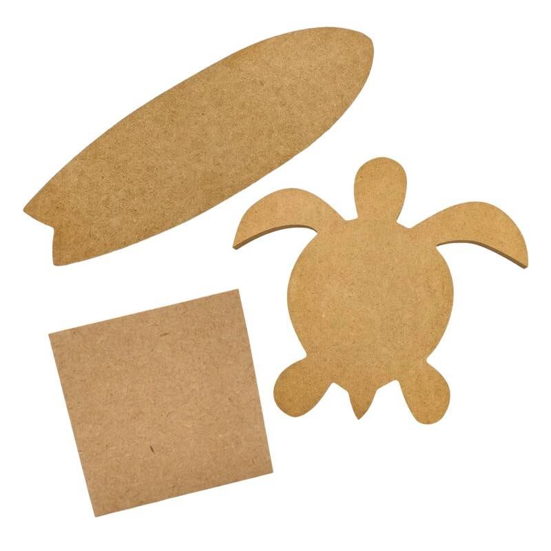 MDF アートボード Sサイズ 3種類セット(ホヌ・サーフボード・正方形) 12mm厚 木製パネル 画材 ベース材 DIY エポキシアート 用にも