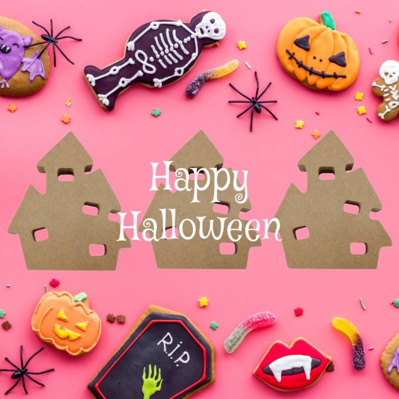 ハロウィン MDF アートボード スタンディング 【ホラーハウス】 21mm厚 木製パネル 画材 ベース材 DIY ウエルカムボード 手作りに