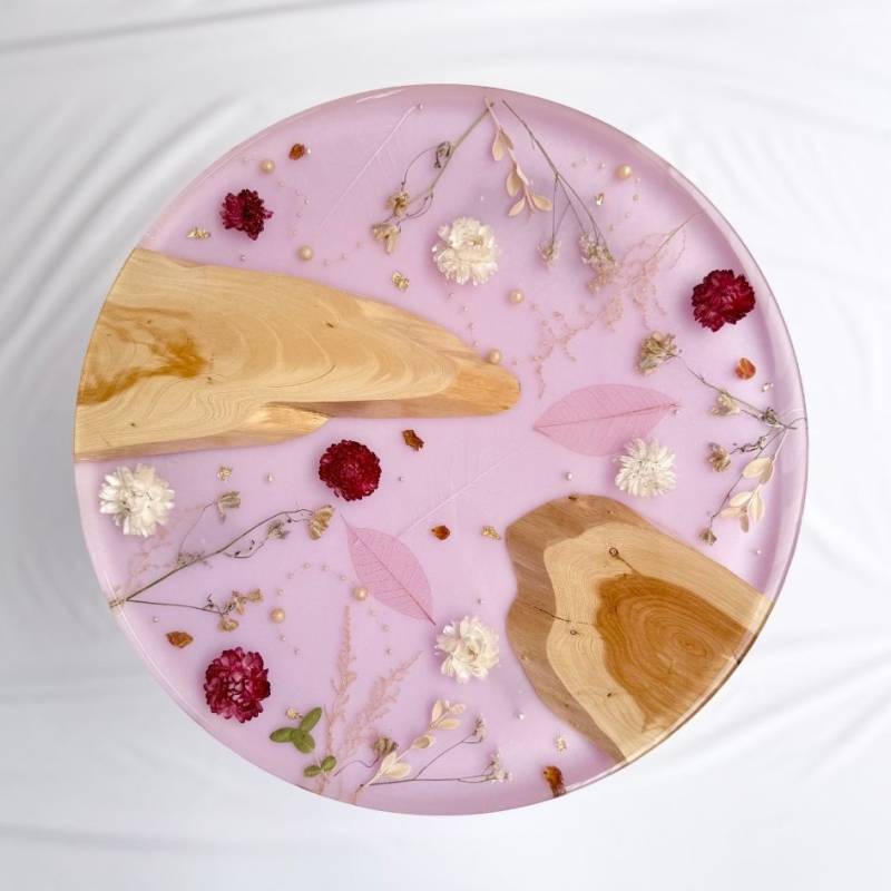 【#3 flower resin table】 ～Φ400mm 厚み30mm～ エポキシレジン作品 エポキシアート オーシャンアート 波アート 海アート