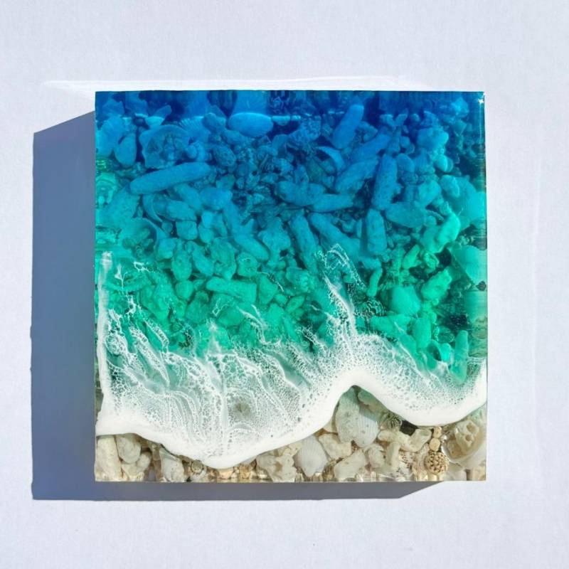 【#5 ocean mold art】 ～100×100×20mm～ エポキシレジン作品 エポキシアート オーシャンアート 波アート 海アート