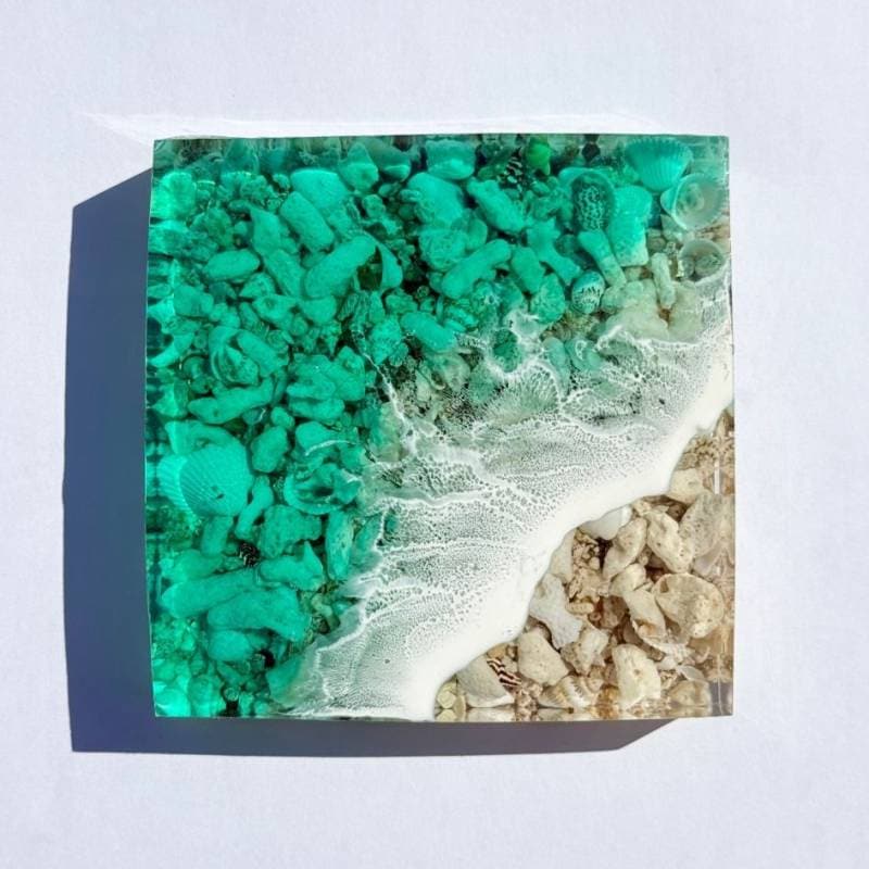 【#6 ocean mold art】 ～100×100×20mm～ エポキシレジン作品 エポキシアート オーシャンアート 波アート 海アート