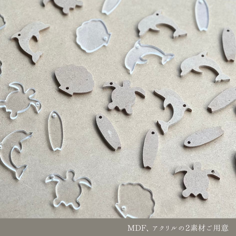 ” MDF ” アートボード mini ( 4枚セット) 3mm厚 木製 木材 MDF素材 チップ ミニ 小さな 切り抜き ホヌ カメ イルカ ドルフィン シェル 貝 サーフボード