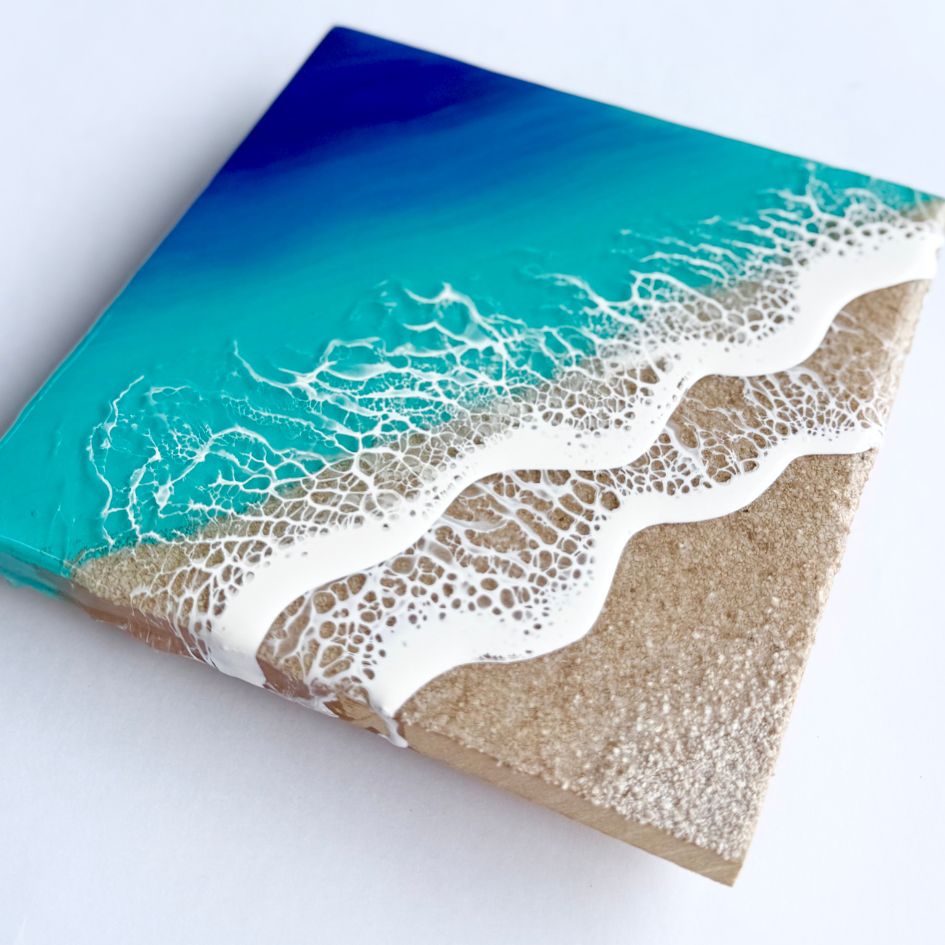 【#1 ocean panel art】 ～150×150×12mm～ エポキシレジン作品 エポキシアート オーシャンアート 波アート 海アート