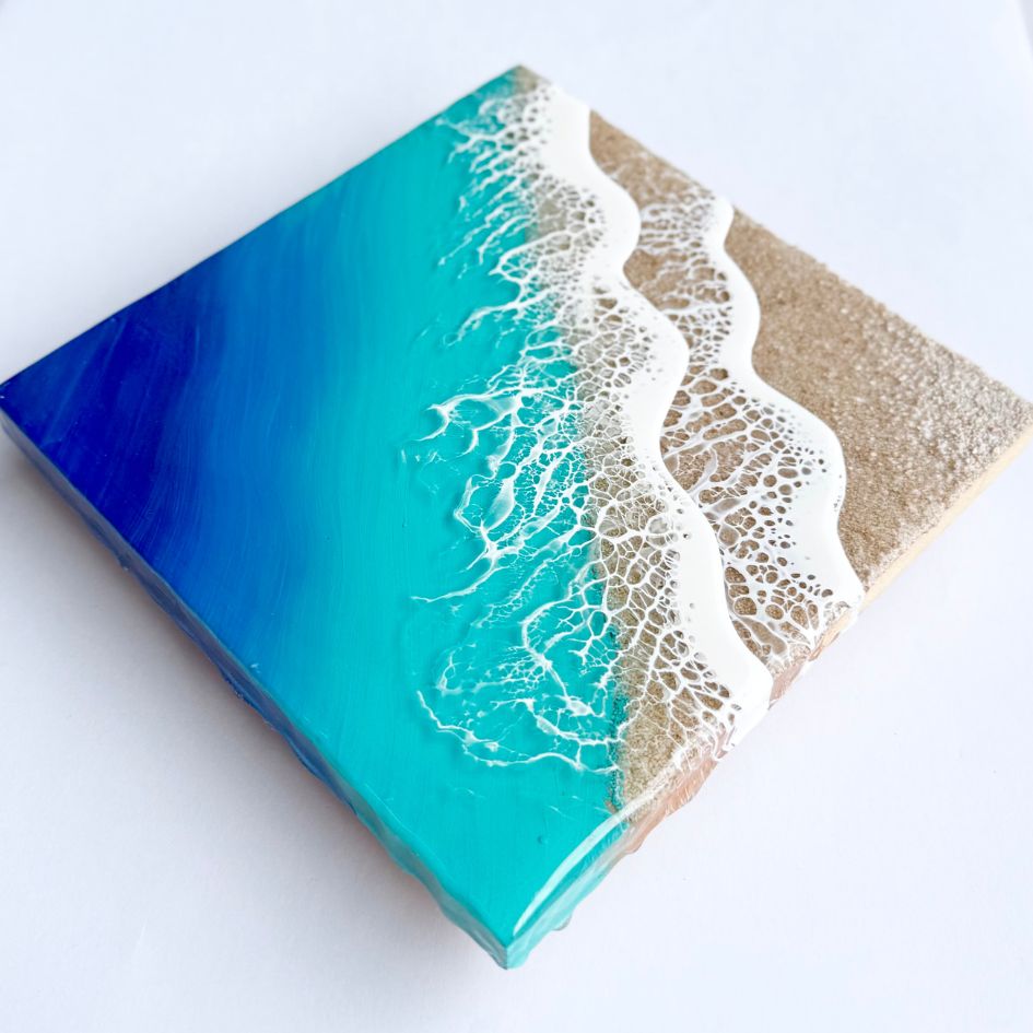 【#1 ocean panel art】 ～150×150×12mm～ エポキシレジン作品 エポキシアート オーシャンアート 波アート 海アート
