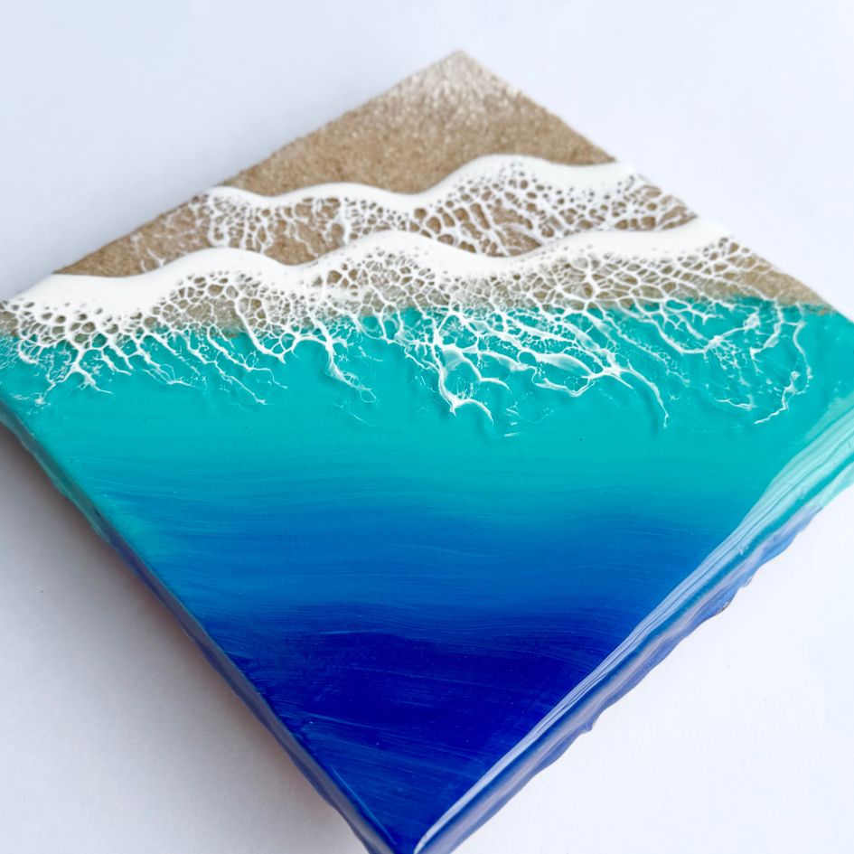 【#1 ocean panel art】 ～150×150×12mm～ エポキシレジン作品 エポキシアート オーシャンアート 波アート 海アート