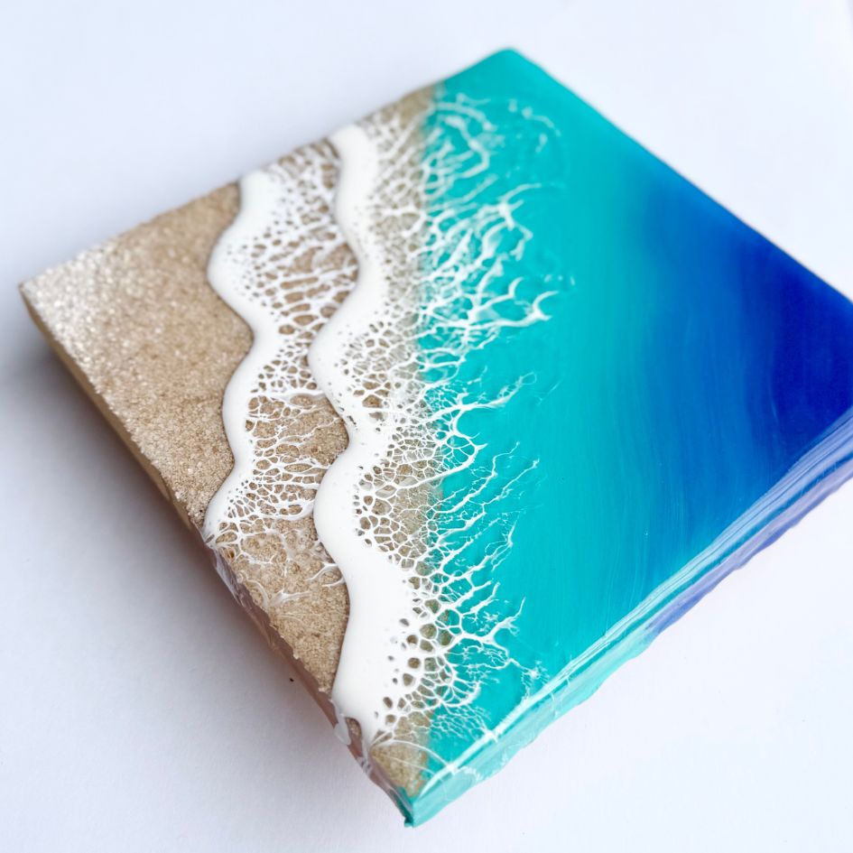 【#1 ocean panel art】 ～150×150×12mm～ エポキシレジン作品 エポキシアート オーシャンアート 波アート 海アート