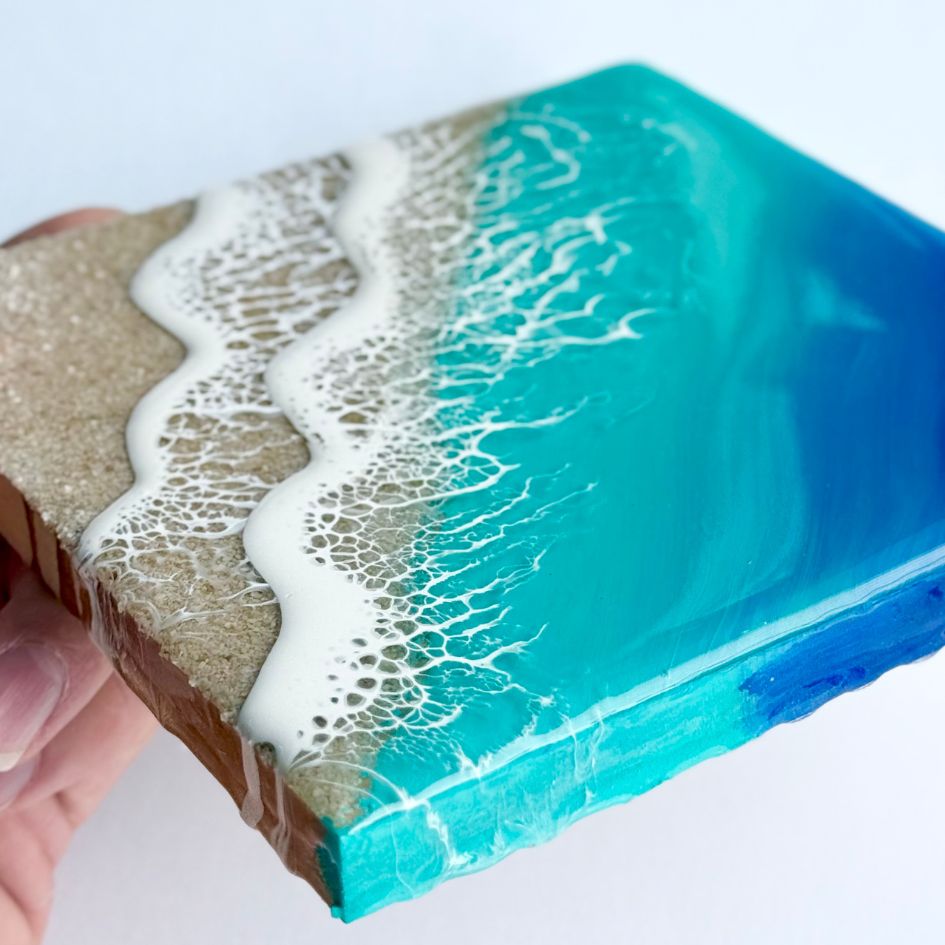 【#1 ocean panel art】 ～150×150×12mm～ エポキシレジン作品 エポキシアート オーシャンアート 波アート 海アート