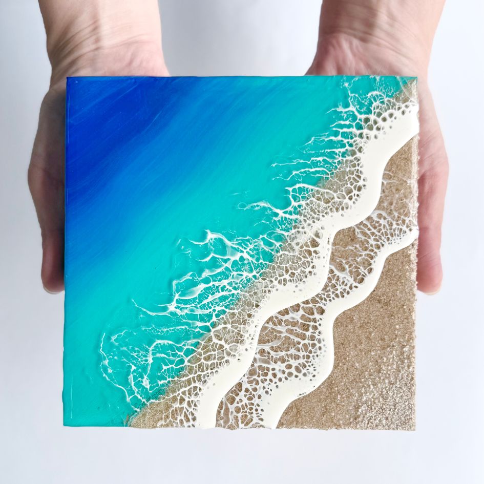【#1 ocean panel art】 ～150×150×12mm～ エポキシレジン作品 エポキシアート オーシャンアート 波アート 海アート