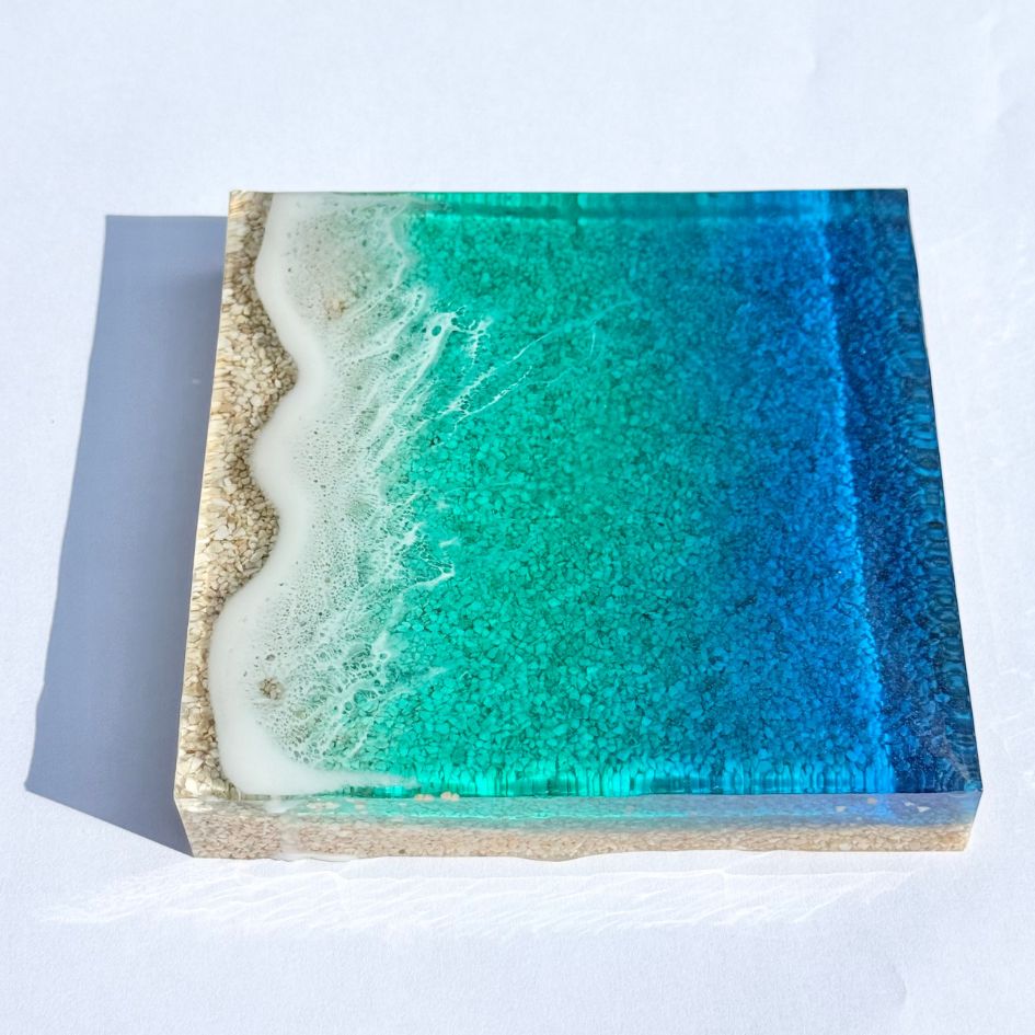 【#2 ocean mold art】 ～100×100×20mm～ エポキシレジン作品 エポキシアート オーシャンアート 波アート 海アート