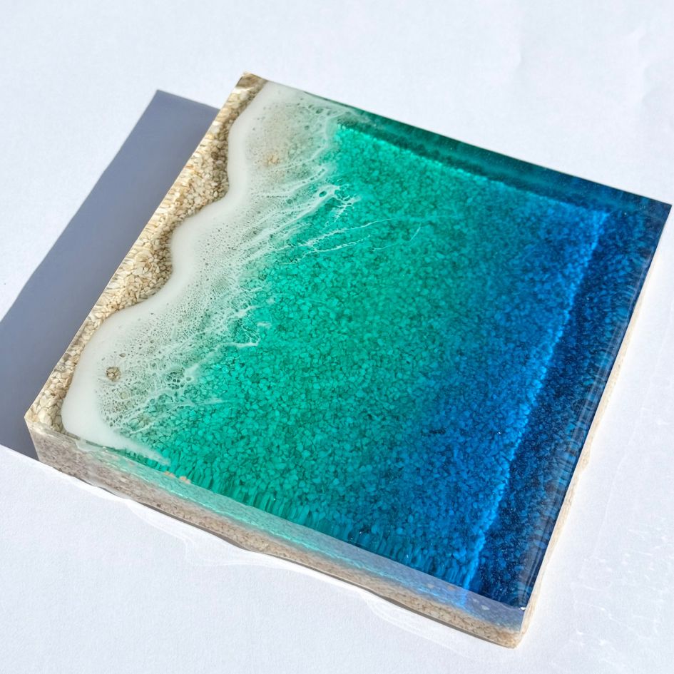 【#2 ocean mold art】 ～100×100×20mm～ エポキシレジン作品 エポキシアート オーシャンアート 波アート 海アート