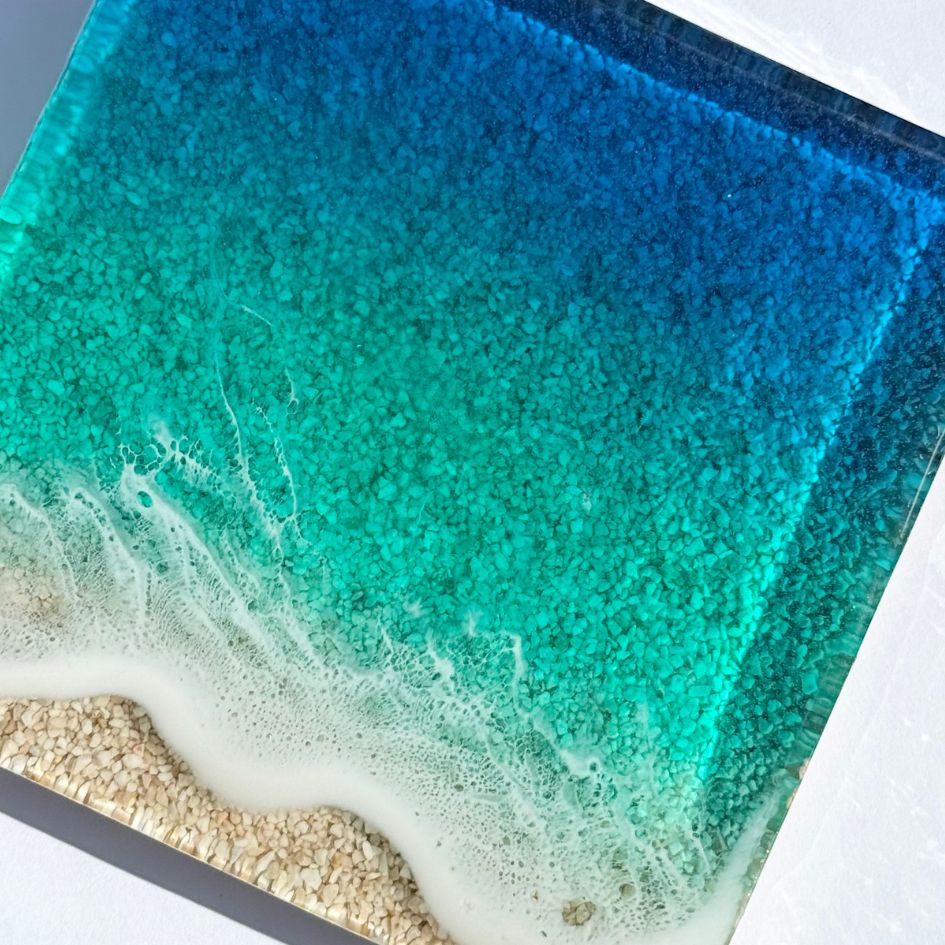 【#2 ocean mold art】 ～100×100×20mm～ エポキシレジン作品 エポキシアート オーシャンアート 波アート 海アート