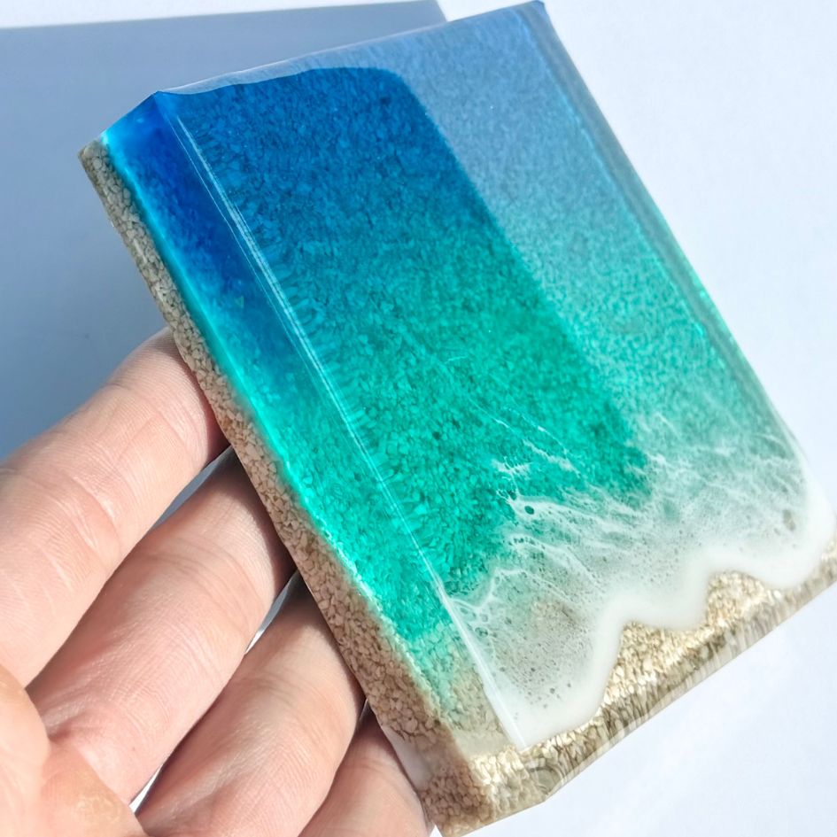 【#2 ocean mold art】 ～100×100×20mm～ エポキシレジン作品 エポキシアート オーシャンアート 波アート 海アート