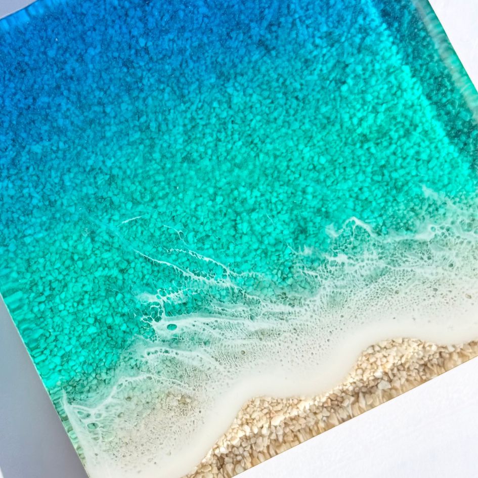 【#2 ocean mold art】 ～100×100×20mm～ エポキシレジン作品 エポキシアート オーシャンアート 波アート 海アート
