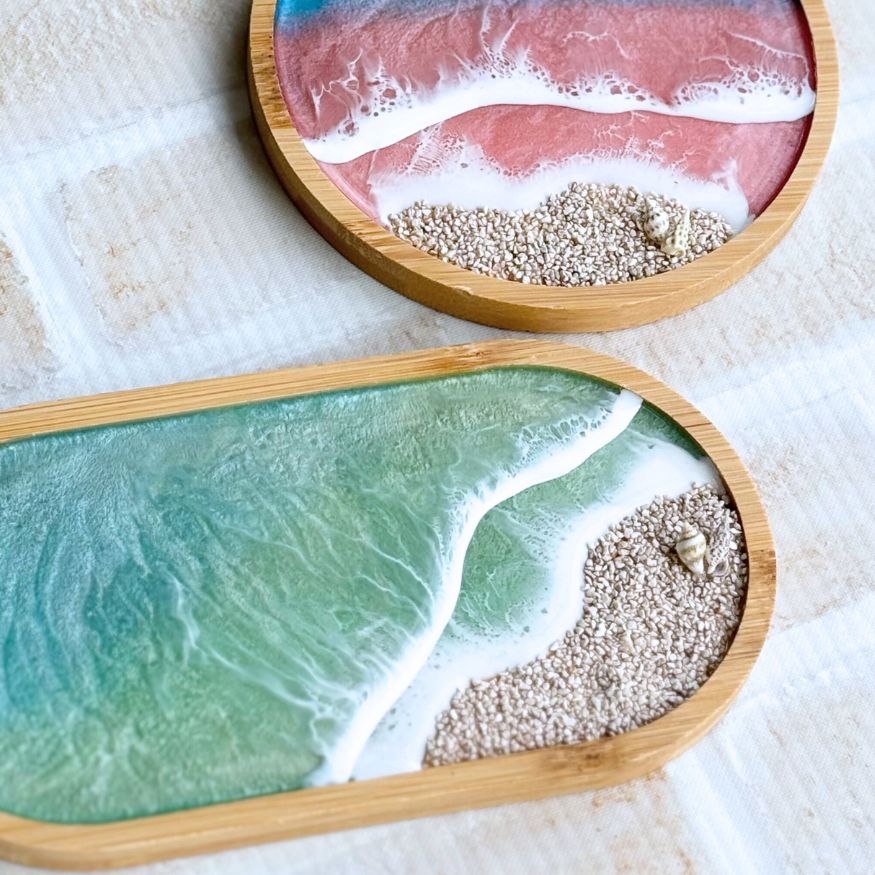 バンブートレー バンブーコースター 木製トレー 木製トレイ 木製コースター バンブートレイ 画材 ベース材 DIY ウエルカムボード 手作りに レジンアート