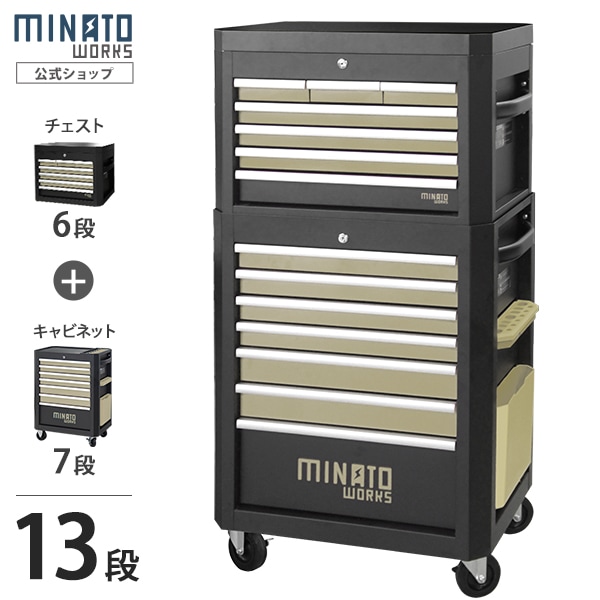 mobley works militaly box キャスター付き 高耐久型 ローラーキャビネット＋ツールチェスト 13段 (マットブラック