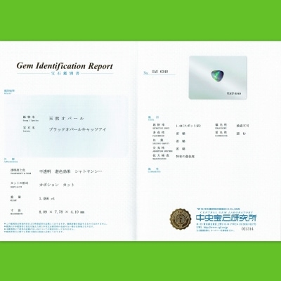 中央宝石研究所鑑別書付属◇
宝石名：ブラックオパールキャッツアイ♪