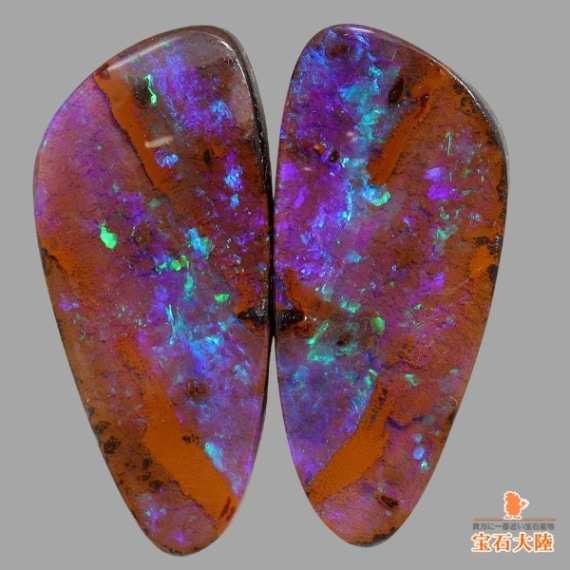 天然ボルダーオパール 16.88ct/2P 【ブルーパープル遊色】 スプリット・ペア オーストラリア