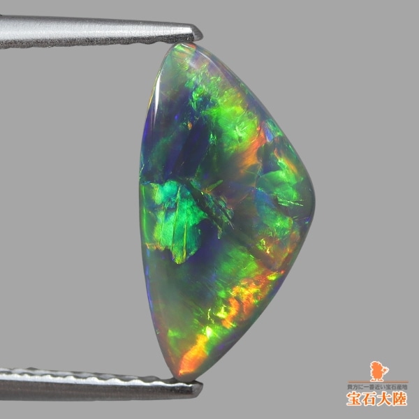 天然ブラックオパール 1.76ct 【ローリングレッド美遊色】ライトニング