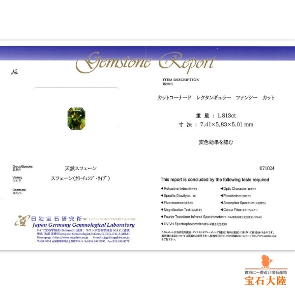 天然スフェーン 1.81ct 【カラーチェンジ・レッドファイア