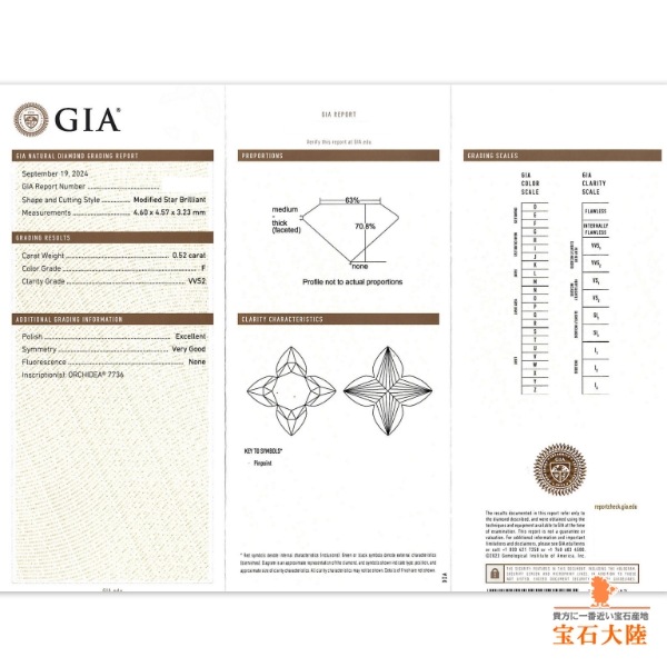 天然ダイヤモンド 0.52ct 【オーキディアカット】F VVS2 GIA鑑定付 ※オーダー限定