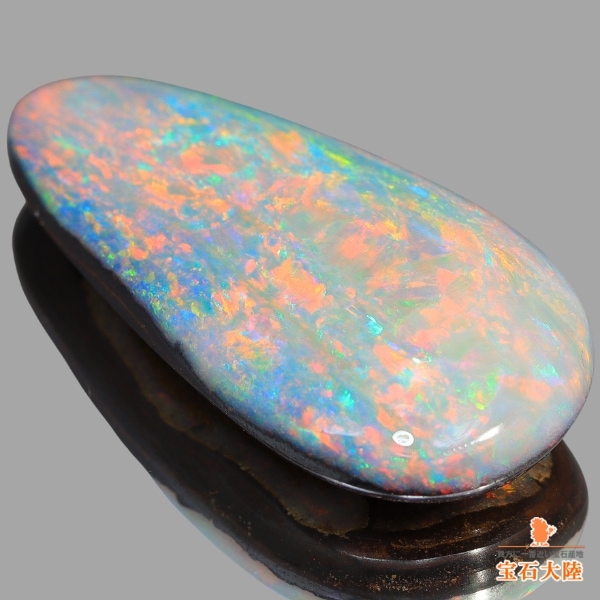 天然ボルダーオパール 24.96ct 【オレンジレッド美遊色】大粒