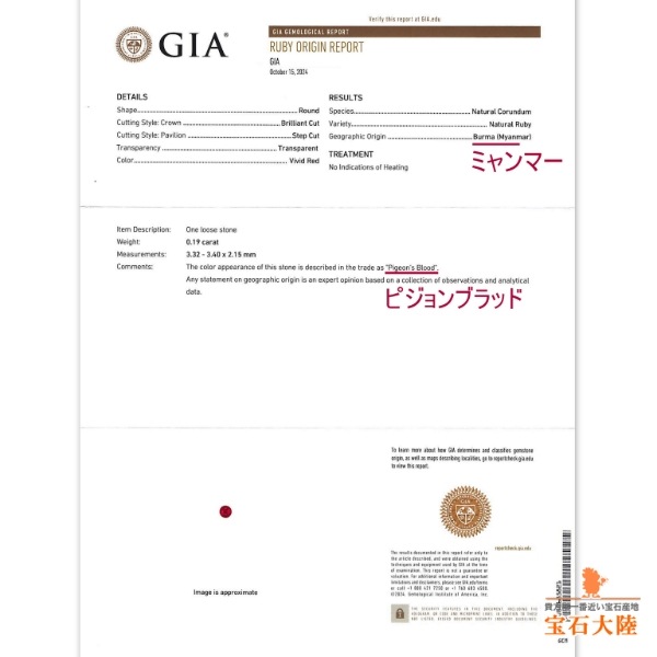 天然ルビー 0.19ct 【Pigeon's Blood・非加熱】 ミャンマー GIA産地鑑別 