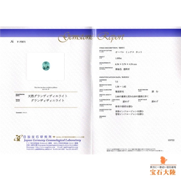 魅力的な 天然グランディディエライト 【美発色】マダガスカル日独 1.09ct アクセサリー