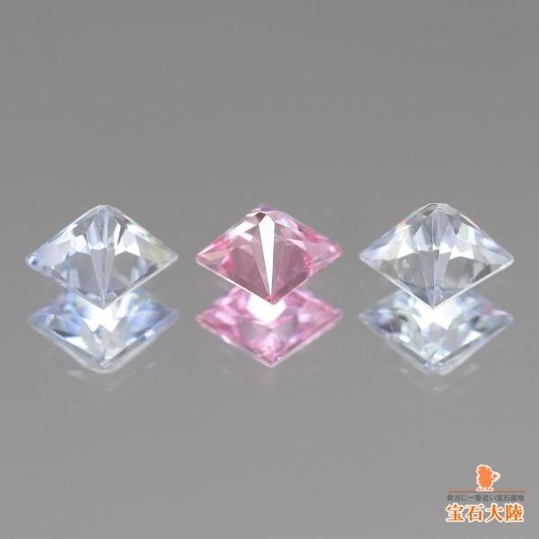 3石セット□天然サファイア 約0.47ct 【ピンク&ホワイト】 プリンセス 