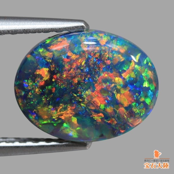 天然ブラックオパール 2.29ct 【美彩カラーパターン】 赤斑 日独